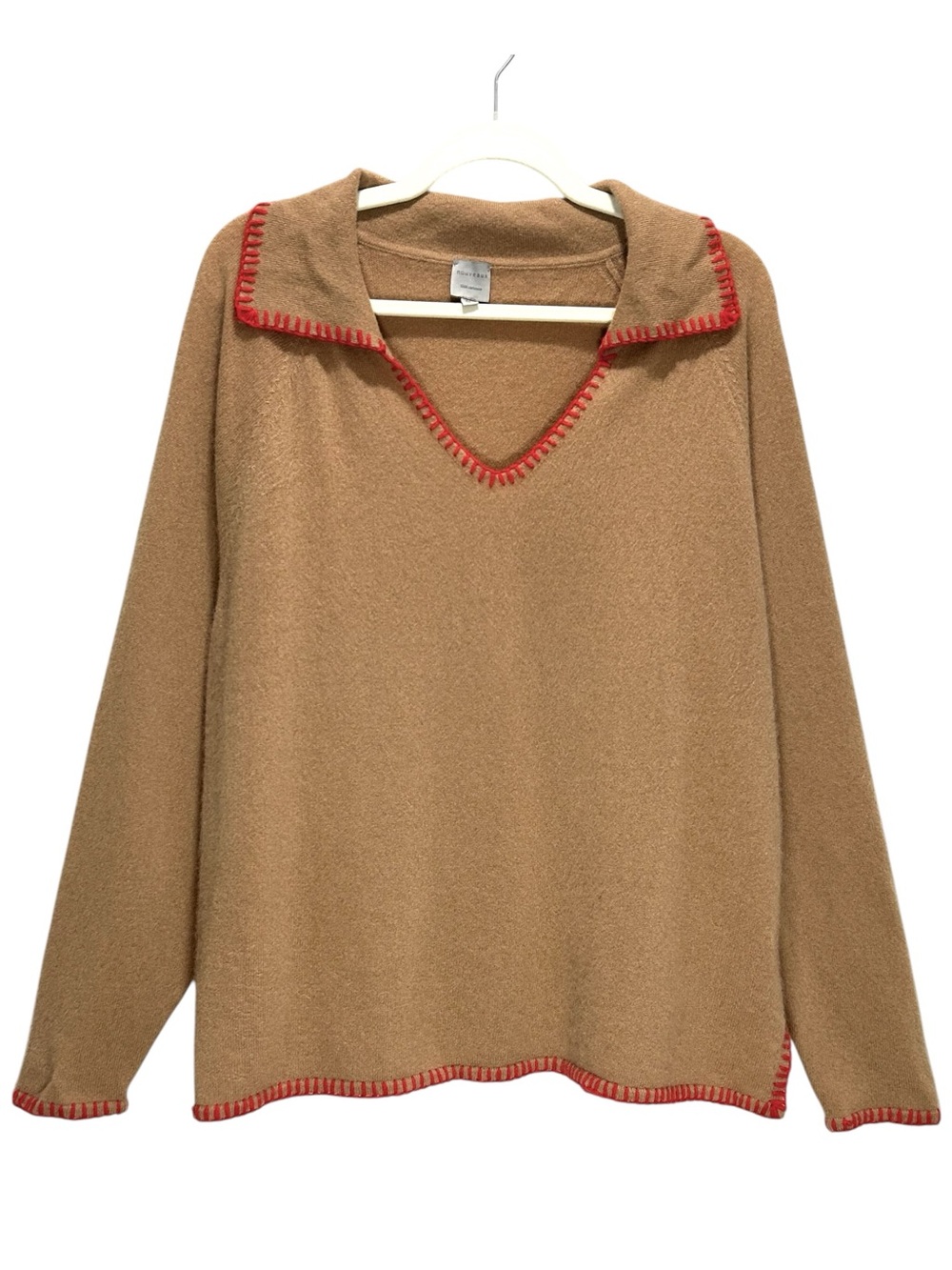 Anthropologie Nouveaux Tan & Red Cashmere Whipstitch Pullover Sweater - Size 1X